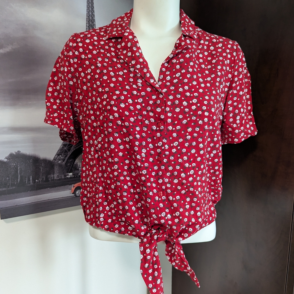 Max & Cleo Red Button Down Floral Shirt